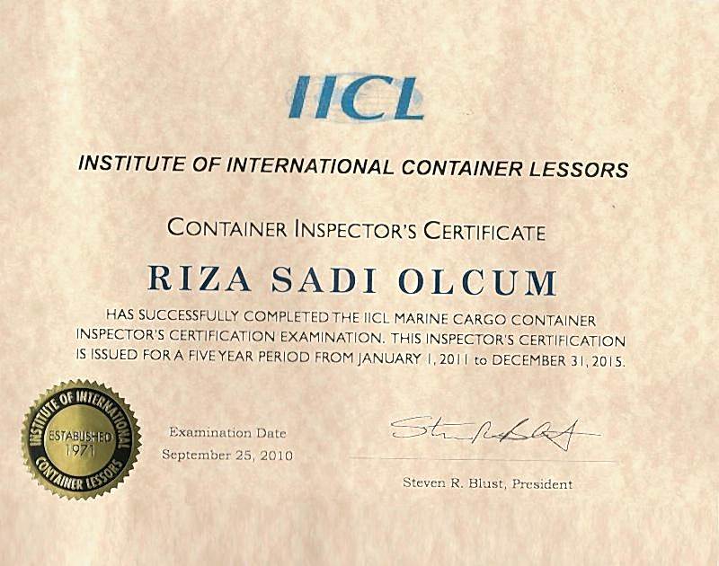 IICL5 Container Insperector's Certificate