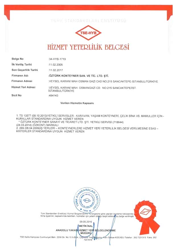 TSE Hizmet Yeterlilik Belgesi